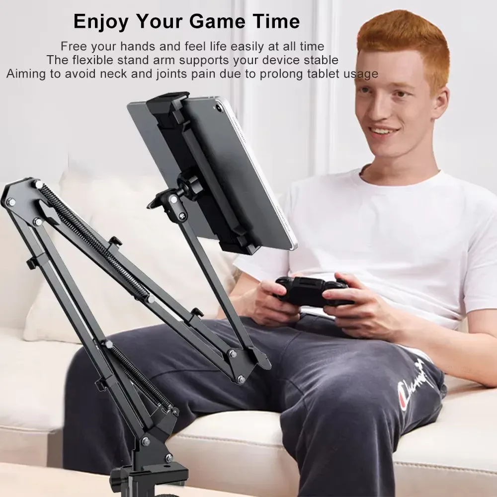 Support de tablette pour lit avec bras métallique de 90 cm, rotatif à 360°, support pour iPad, téléphone et tablette de 4,5 à 11 pouces 3