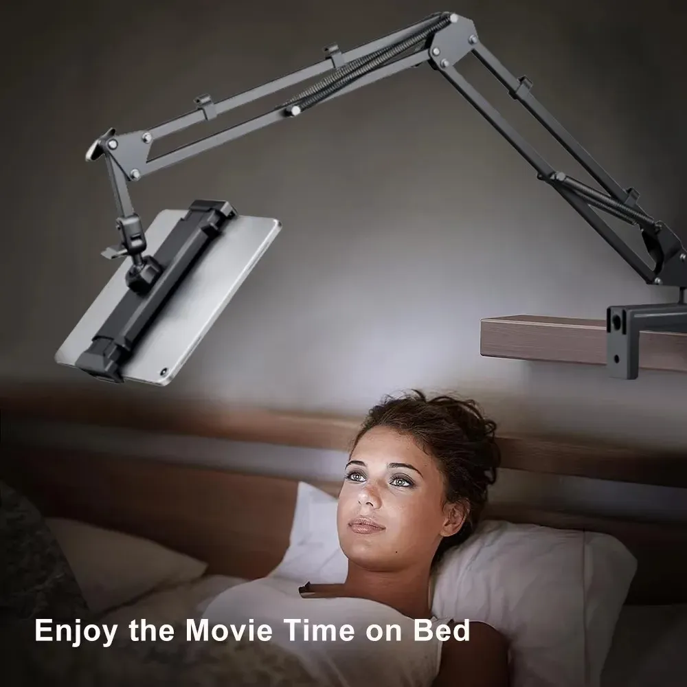 Support de tablette pour lit avec bras métallique de 90 cm, rotatif à 360°, support pour iPad, téléphone et tablette de 4,5 à 11 pouces 2