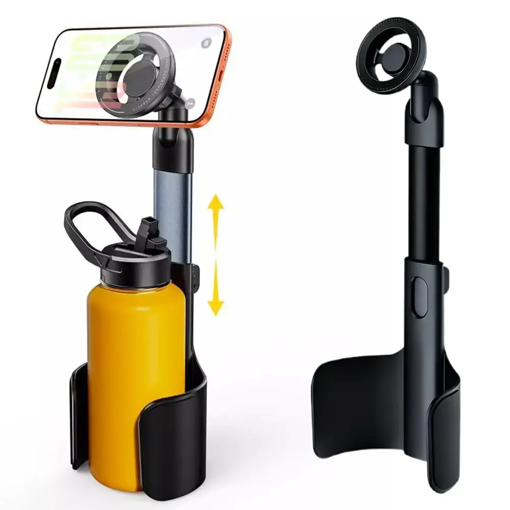 Support de téléphone pour porte-gobelet de voiture, support télescopique multifonctionnel en métal à fixation magnétique, support 2-en-1 pour téléphone et gobelet - Image 1