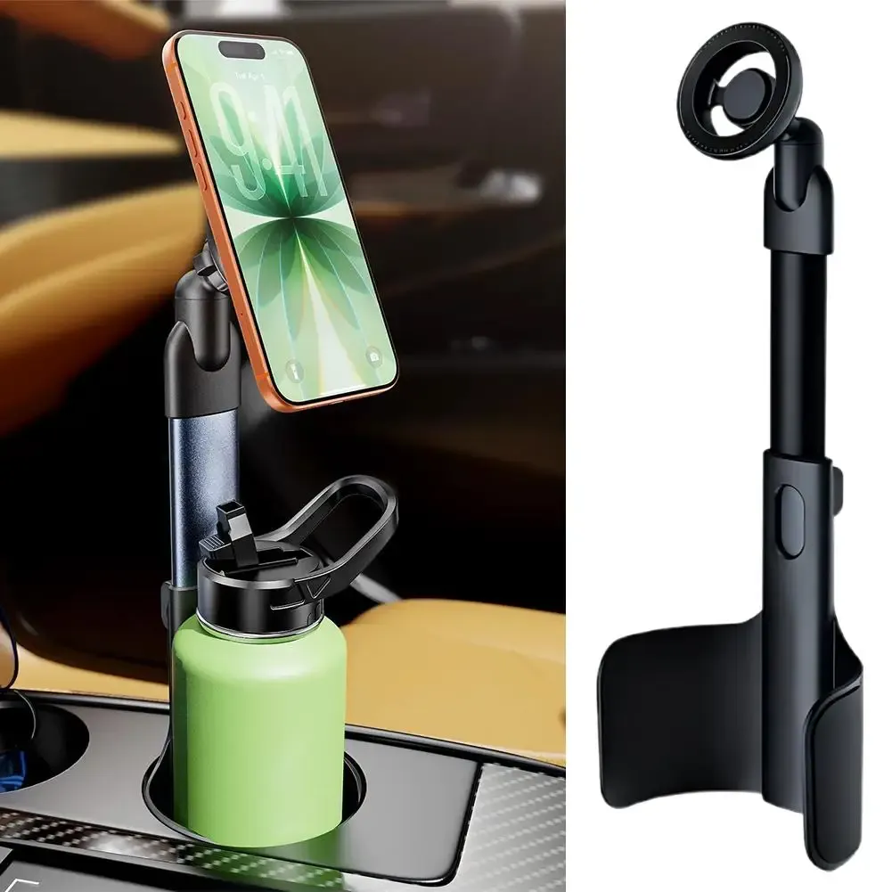 Support de téléphone pour porte-gobelet de voiture, support télescopique multifonctionnel en métal à fixation magnétique, support 2-en-1 pour téléphone et gobelet 3