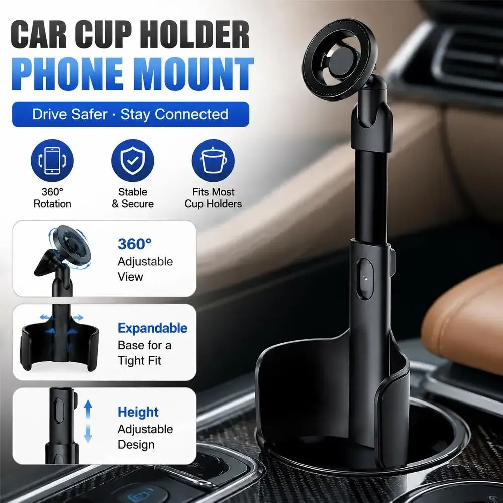 Support de téléphone pour porte-gobelet de voiture, support télescopique multifonctionnel en métal à fixation magnétique, support 2-en-1 pour téléphone et gobelet 4