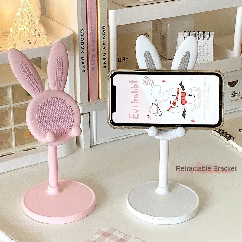 Support de téléphone portable rose, support de bureau pour iPhone 13, 14 et smartphones Samsung, réglable, design lapin mignon, support de table en style dessin animé 1