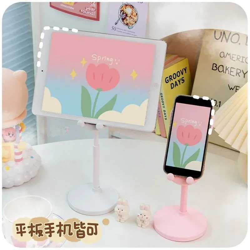 Support de téléphone portable rose, support de bureau pour iPhone 13, 14 et smartphones Samsung, réglable, design lapin mignon, support de table en style dessin animé 2