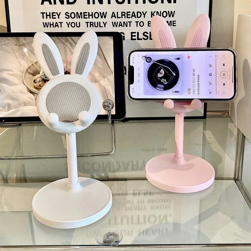 Support de téléphone rose en forme de lapin