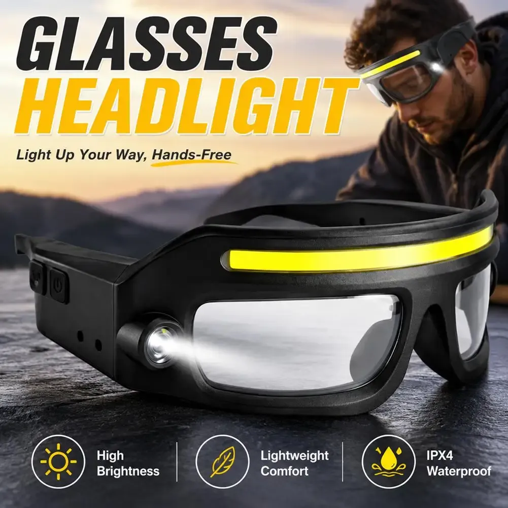 Lunettes LED rechargeables à capteur de mouvement et commande tactile, 5 modes, USB-C 3