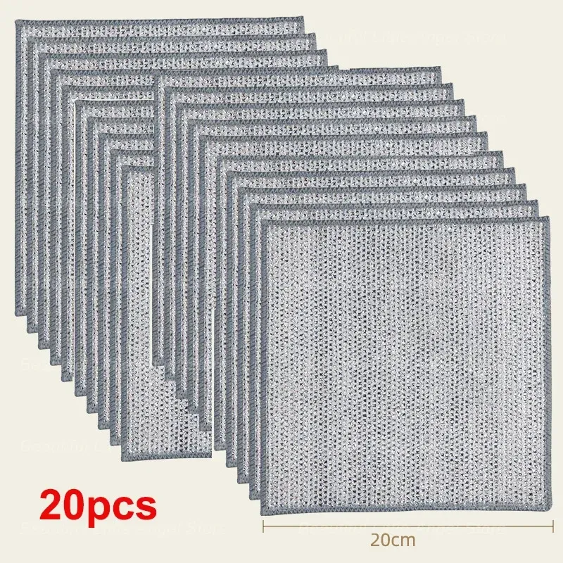 20/5 pièces – Chiffon de nettoyage en fil d'acier épaissi, anti-rayures, double couche en microfibre et maille de fer, pour la vaisselle, le lavage des casseroles et usage de torchon de cuisine 10
