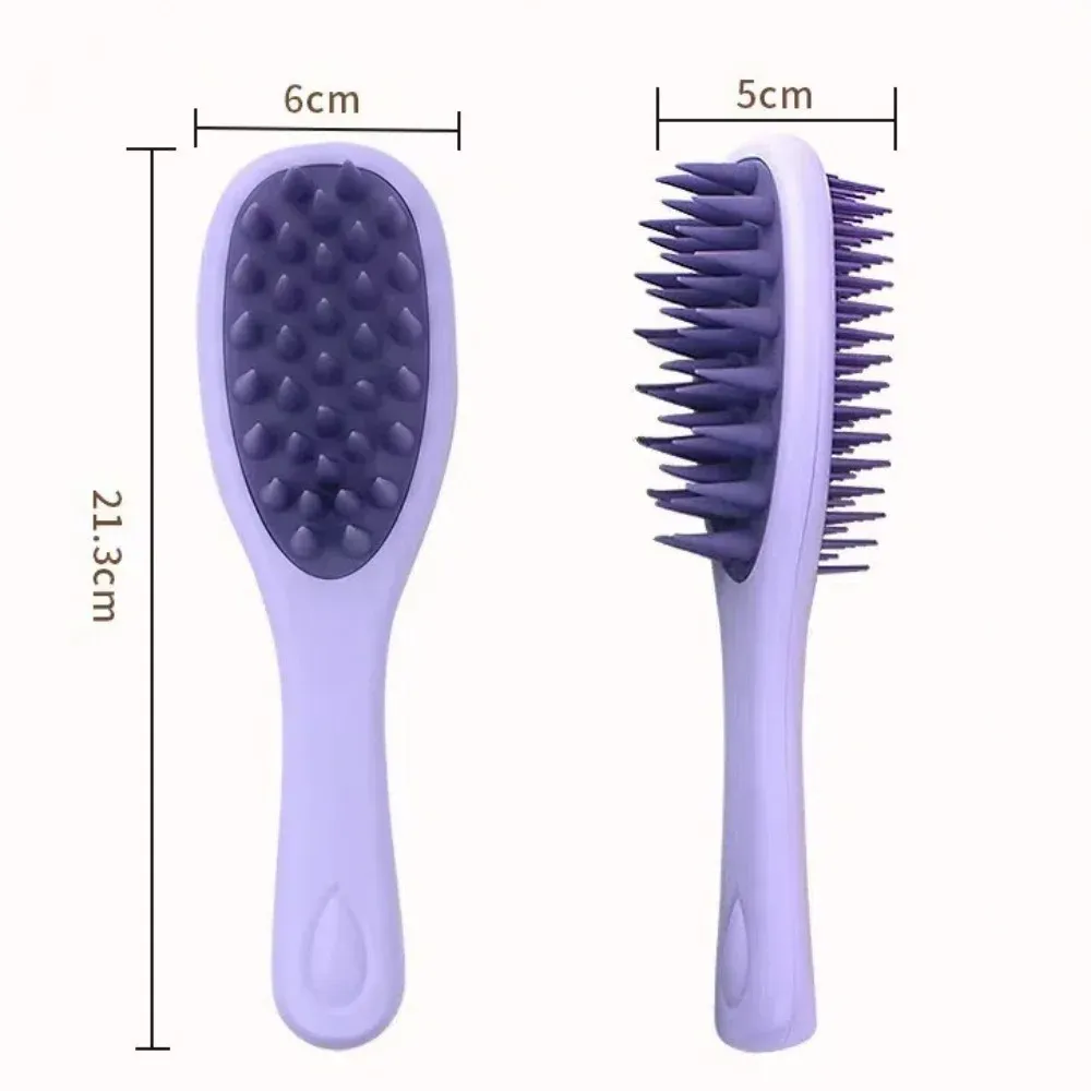 Peigne massant 2-en-1 double face en silicone, brosse à shampooing à long manche pour le soin des cheveux 6