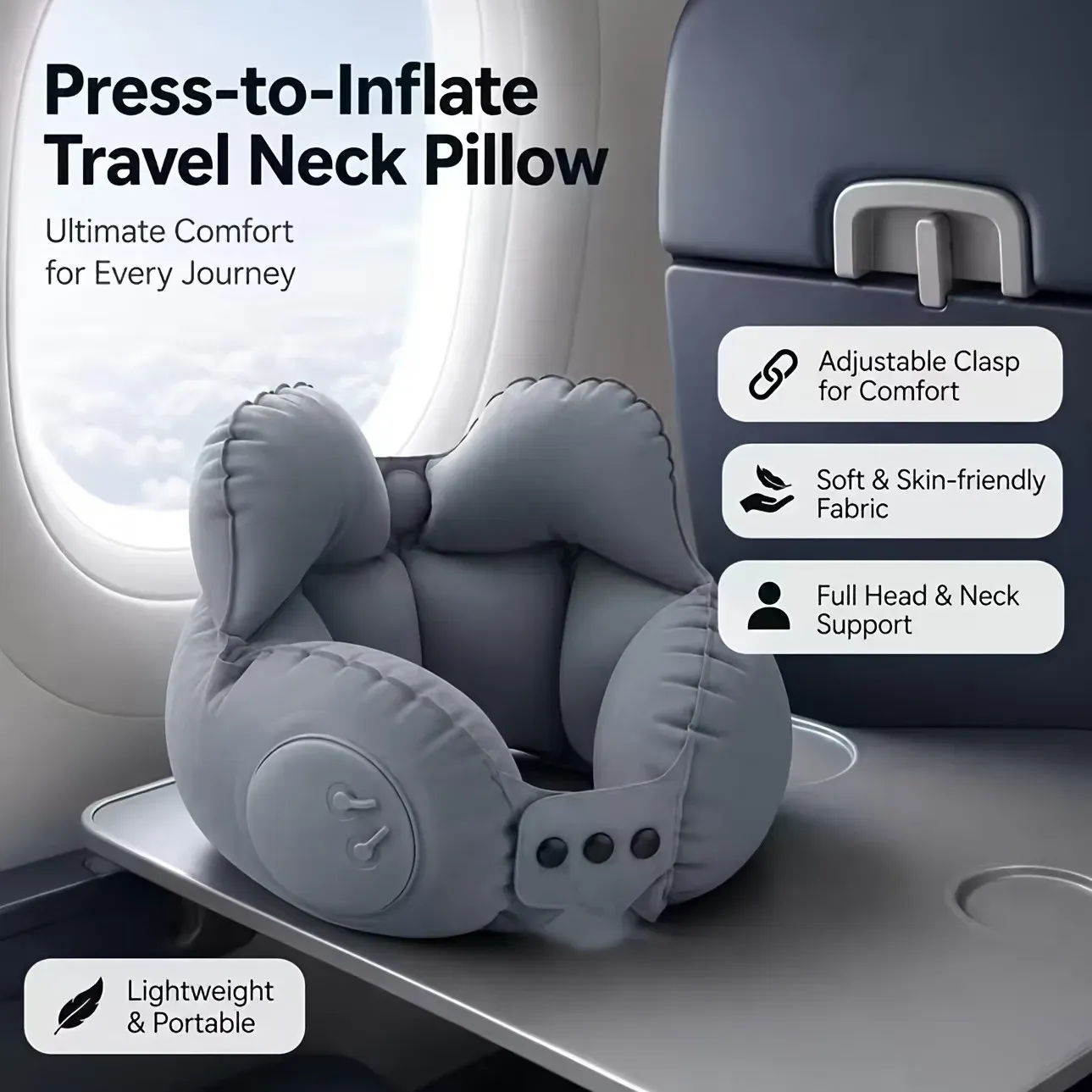 Oreiller de voyage gonflable et compact, soutien cervical portable pour l'avion et les siestes 5