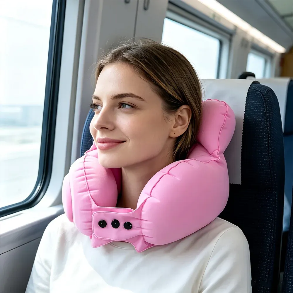 Oreiller de voyage gonflable forme ergonomique