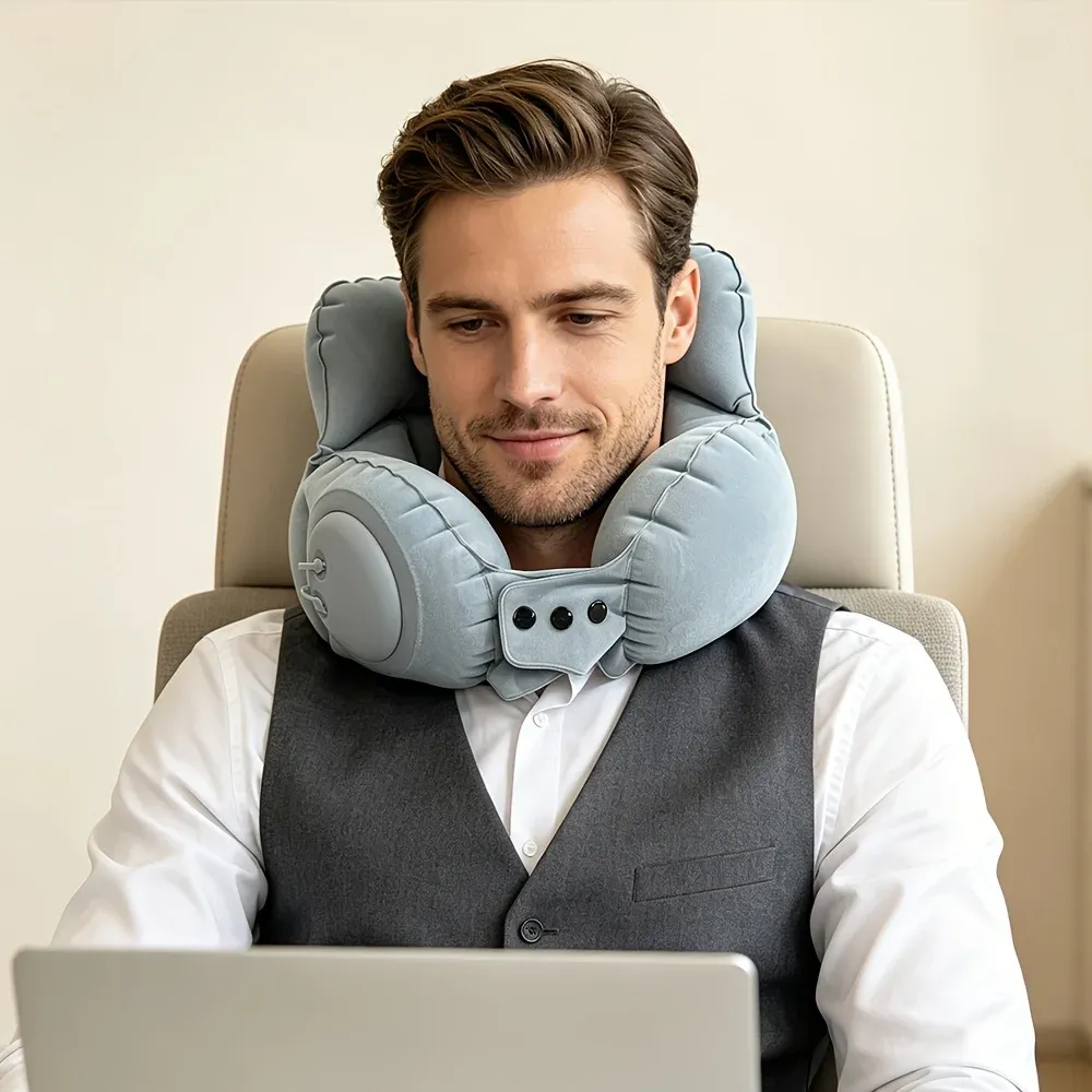 Oreiller de voyage gonflable utilisation en avion
