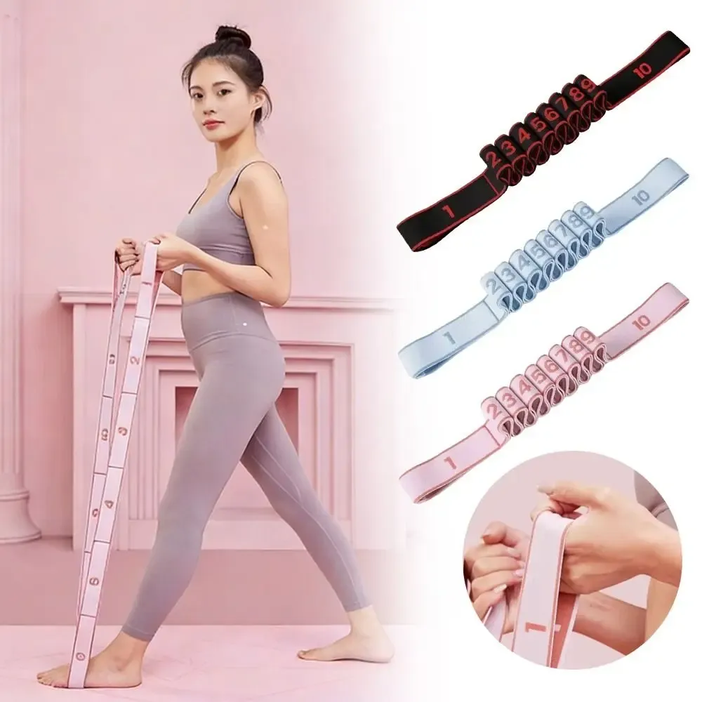 Bande de résistance élastique multifonctionnelle pour yoga, ceinture d'étirement réglable, bande de danse à 10/12 grilles pour adultes et enfants 2