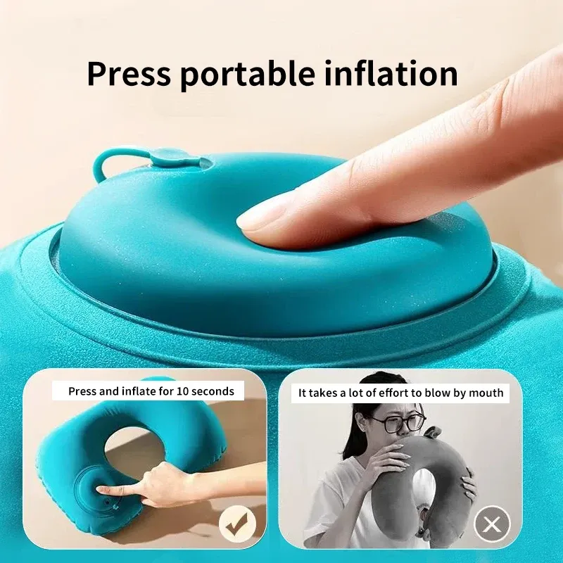 Oreiller de voyage gonflable en forme de U, ultra léger et portable 3