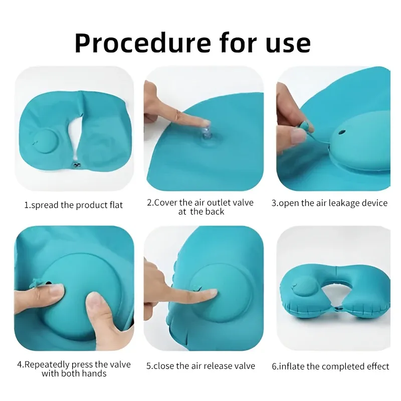 Oreiller de voyage gonflable en forme de U, ultra léger et portable 4