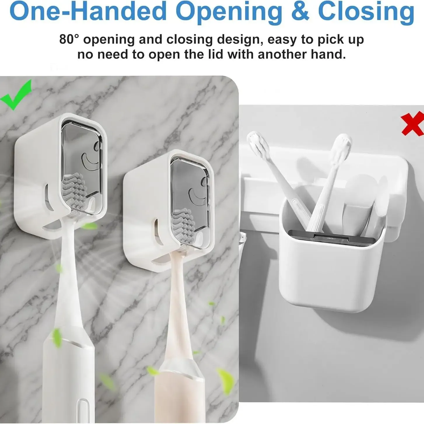 Support mural pour brosse à dents avec couvercle, design amélioré à fente unique pour une salle de bain organisée et un rangement durable 3