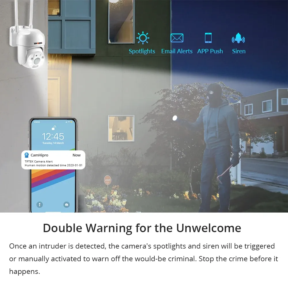 Caméra de surveillance extérieure IP WiFi PTZ HD 4MP sans fil, zoom numérique x4 4