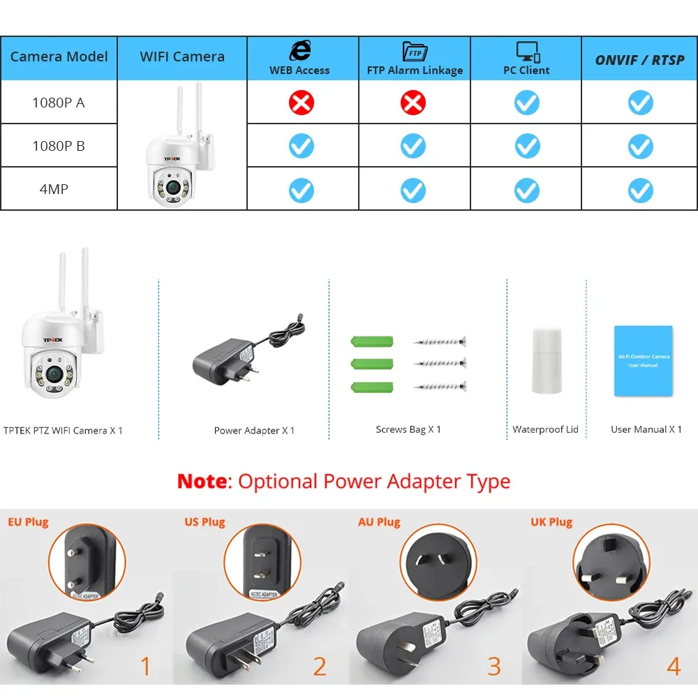 Caméra de surveillance extérieure IP WiFi PTZ HD 4MP sans fil, zoom numérique x4 6