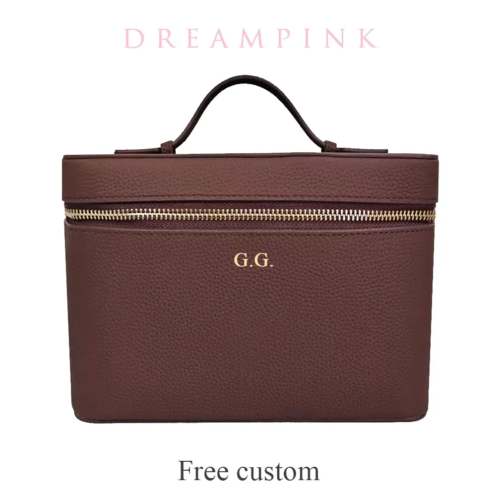Trousse de toilette en cuir personnalisable avec nom pour femme, grande capacité et format voyage - Image 1