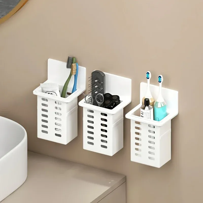 Support mural pour brosses à dents sans perçage, lot de 1 ou 2, avec rangement pour dentifrice 5