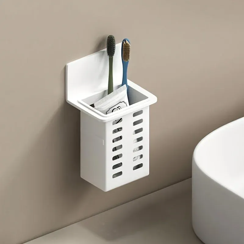 Support mural pour brosses à dents sans perçage, lot de 1 ou 2, avec rangement pour dentifrice 9