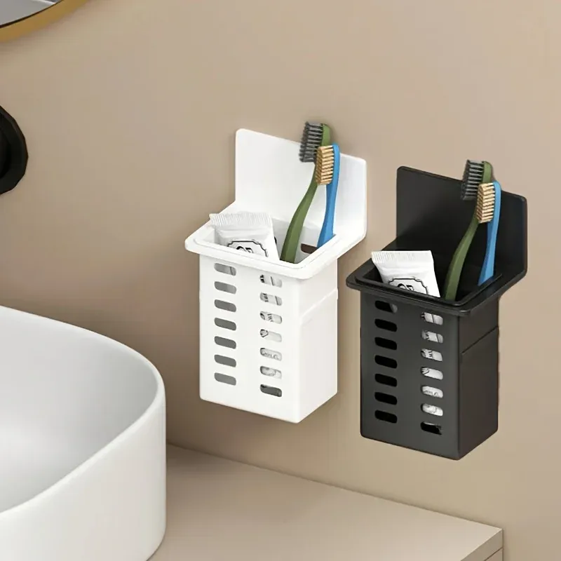 Support mural pour brosses à dents sans perçage, lot de 1 ou 2, avec rangement pour dentifrice 8