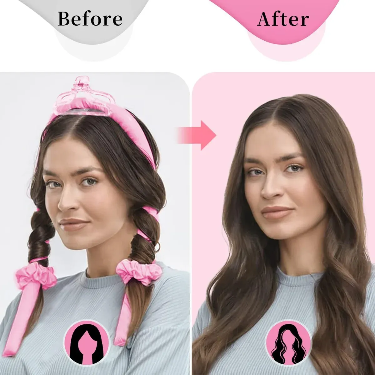 Ensemble de 6 bigoudis sans chaleur et bonnet de nuit en satin 3
