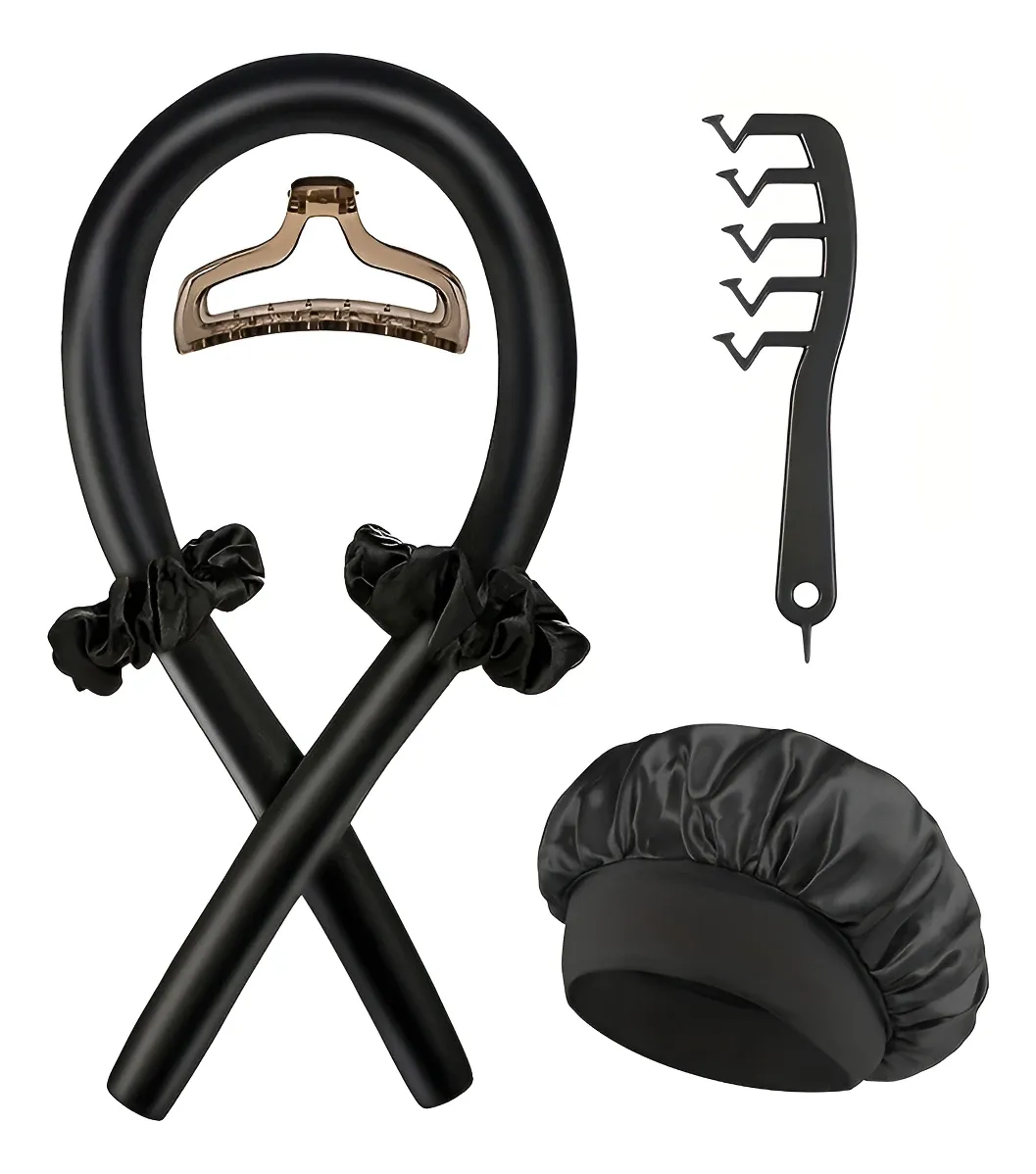 Ensemble de 6 bigoudis sans chaleur et bonnet de nuit en satin 7