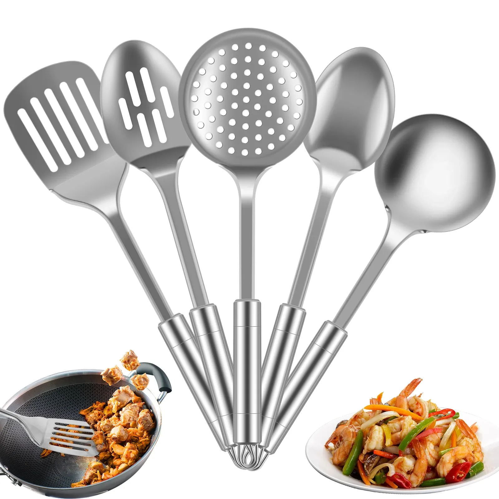 Ensemble d'ustensiles de cuisine en acier inoxydable antiadhésif, 11 pièces