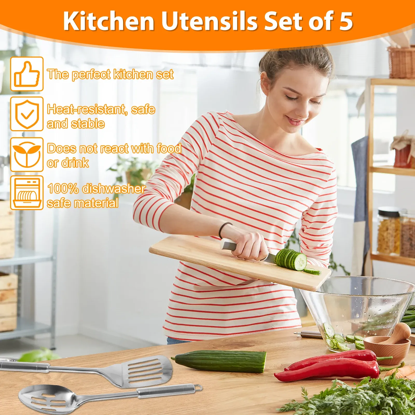 Ensemble d'ustensiles de cuisine en acier inoxydable antiadhésif, 11 pièces 6