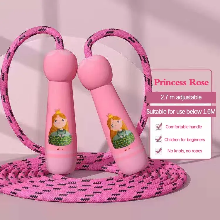 Corde à sauter réglable en coton pour enfants, design ludique avec dessin animé, poignée en bois naturel 8