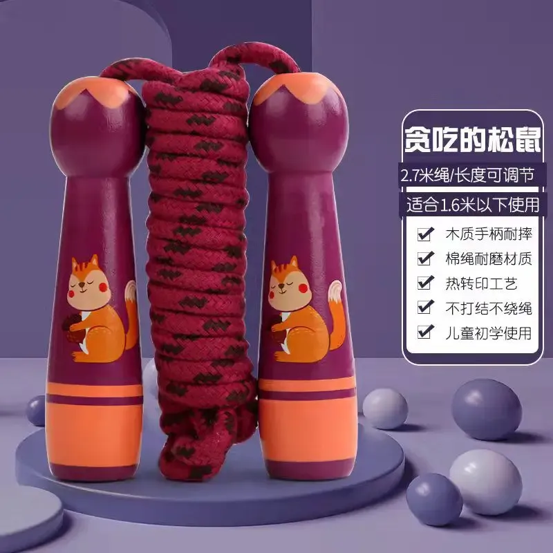 Corde à sauter réglable en coton pour enfants, design ludique avec dessin animé, poignée en bois naturel 9