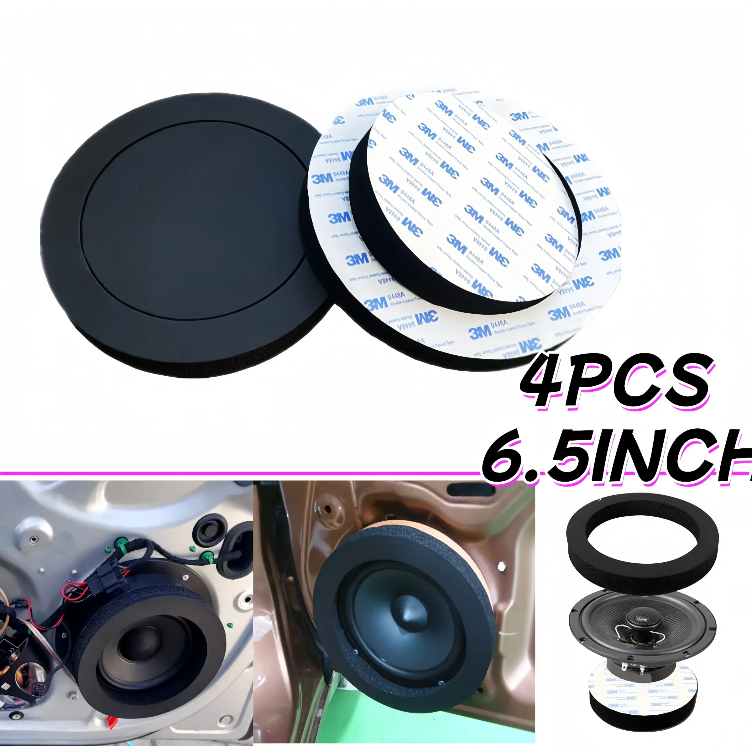 Kit de 4 haut-parleurs de portière insonorisés 6,5 pouces avec anneaux en mousse et coussinets en coton pour graves