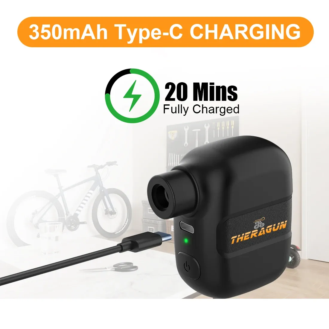 Mini pompe à vélo électrique portable et rechargeable 100 PSI, à port USB-C, compatible valves Schrader et Presta 2