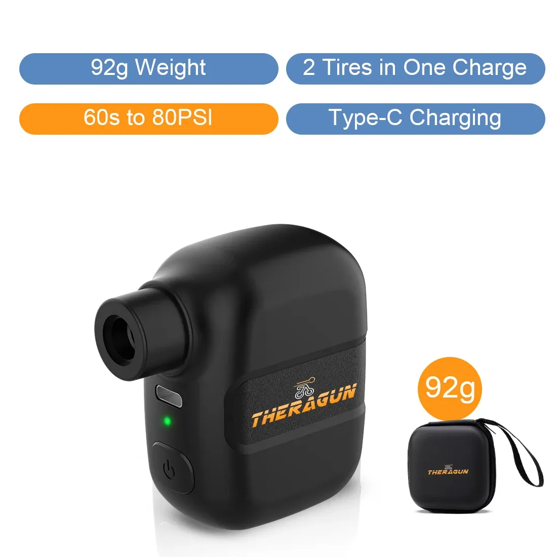 Mini pompe à vélo électrique portable et rechargeable 100 PSI, à port USB-C, compatible valves Schrader et Presta 7