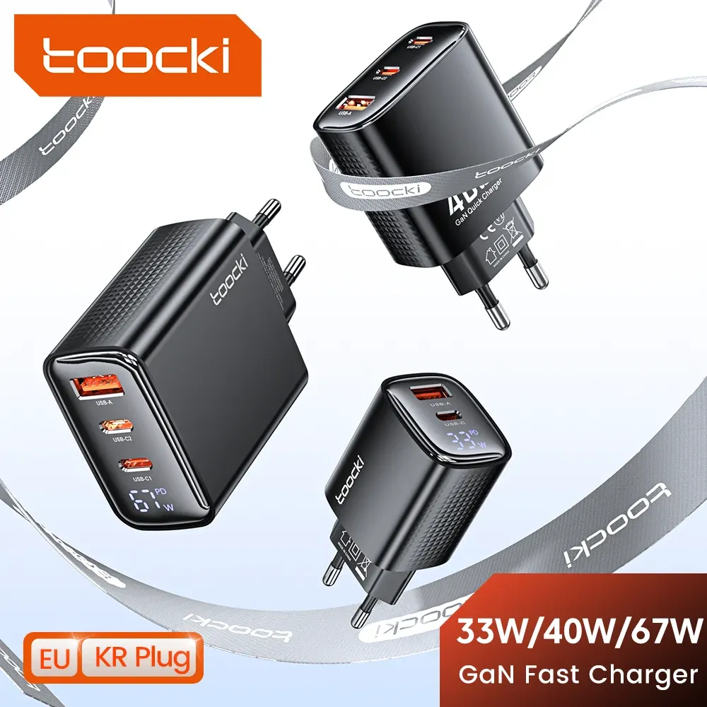 Chargeur USB-C Toocki GaN 33W/67W avec écran numérique, charge rapide PD/QC 40W, compatible iPhone, Samsung et Xiaomi