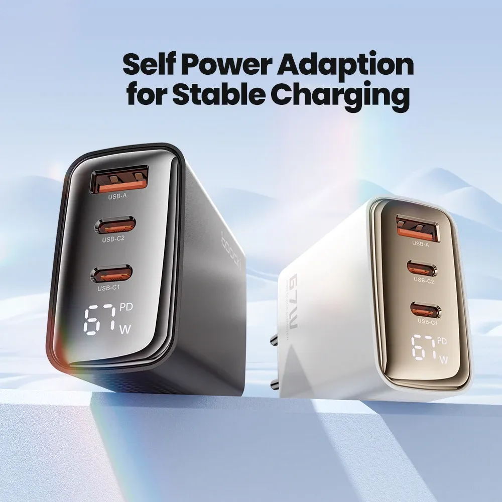Chargeur USB-C Toocki GaN 33W/67W avec écran numérique, charge rapide PD/QC 40W, compatible iPhone, Samsung et Xiaomi 5