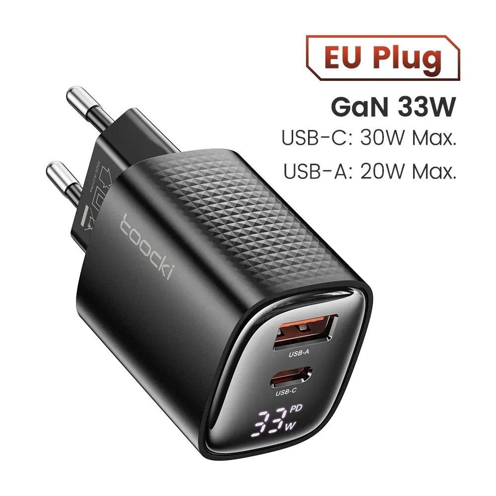 Chargeur USB-C Toocki GaN 33W/67W avec écran numérique, charge rapide PD/QC 40W, compatible iPhone, Samsung et Xiaomi 7