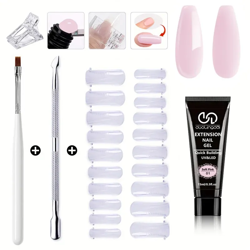 Kit Nail Art Salon & Home – Kit d'extension de gel à construction rapide, sans odeur, 0,51 oz, avec 20 formes d'ongles et outils – Sculpture UV professionnelle 7
