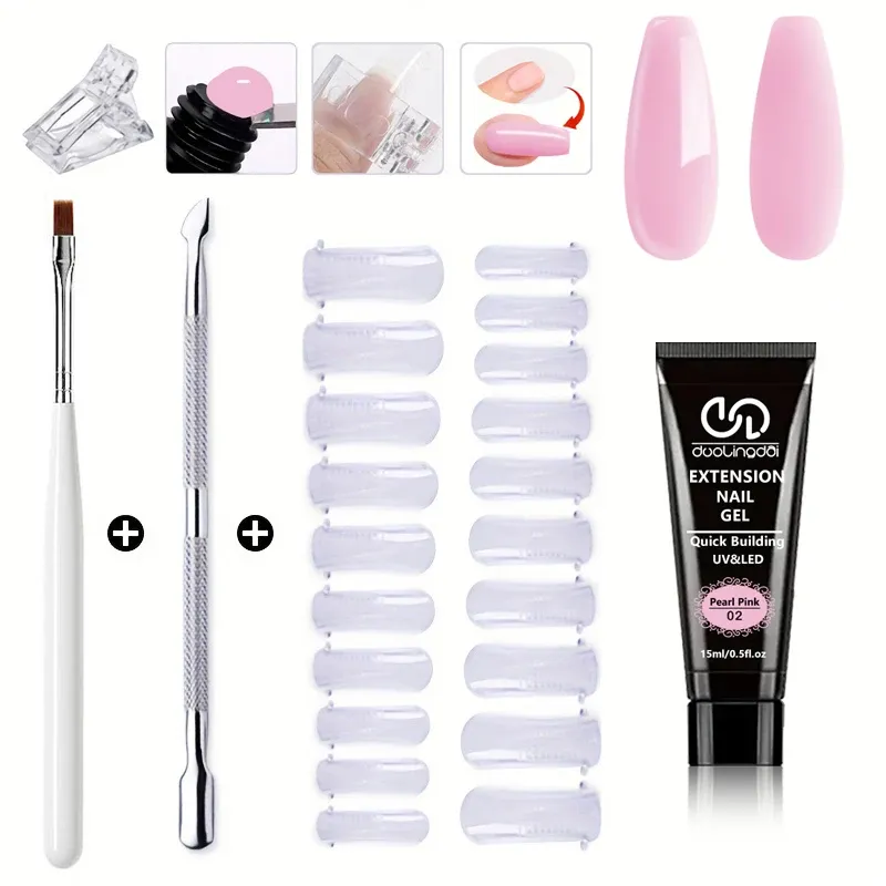 Kit Nail Art Salon & Home – Kit d'extension de gel à construction rapide, sans odeur, 0,51 oz, avec 20 formes d'ongles et outils – Sculpture UV professionnelle 8