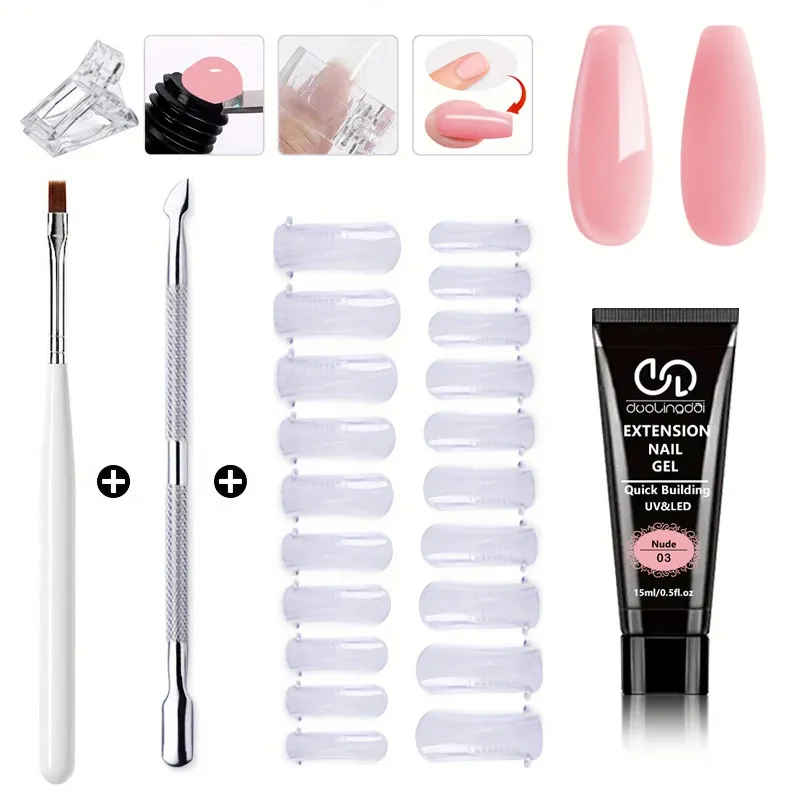 Kit Nail Art Salon & Home – Kit d'extension de gel à construction rapide, sans odeur, 0,51 oz, avec 20 formes d'ongles et outils – Sculpture UV professionnelle 12