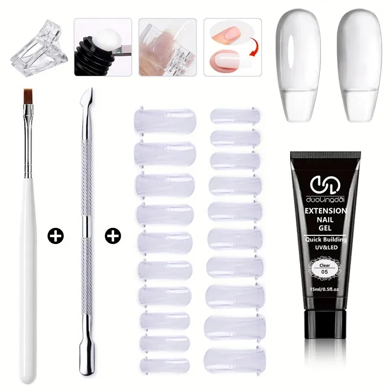 Kit Nail Art Salon & Home – Kit d'extension de gel à construction rapide, sans odeur, 0,51 oz, avec 20 formes d'ongles et outils – Sculpture UV professionnelle 14