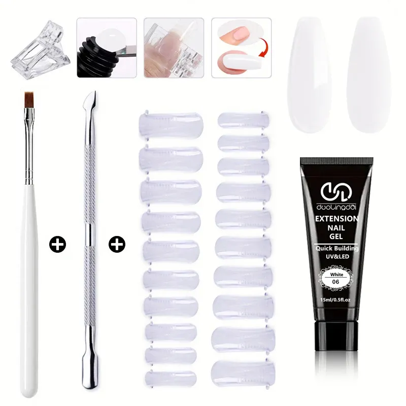 Kit Nail Art Salon & Home – Kit d'extension de gel à construction rapide, sans odeur, 0,51 oz, avec 20 formes d'ongles et outils – Sculpture UV professionnelle 15