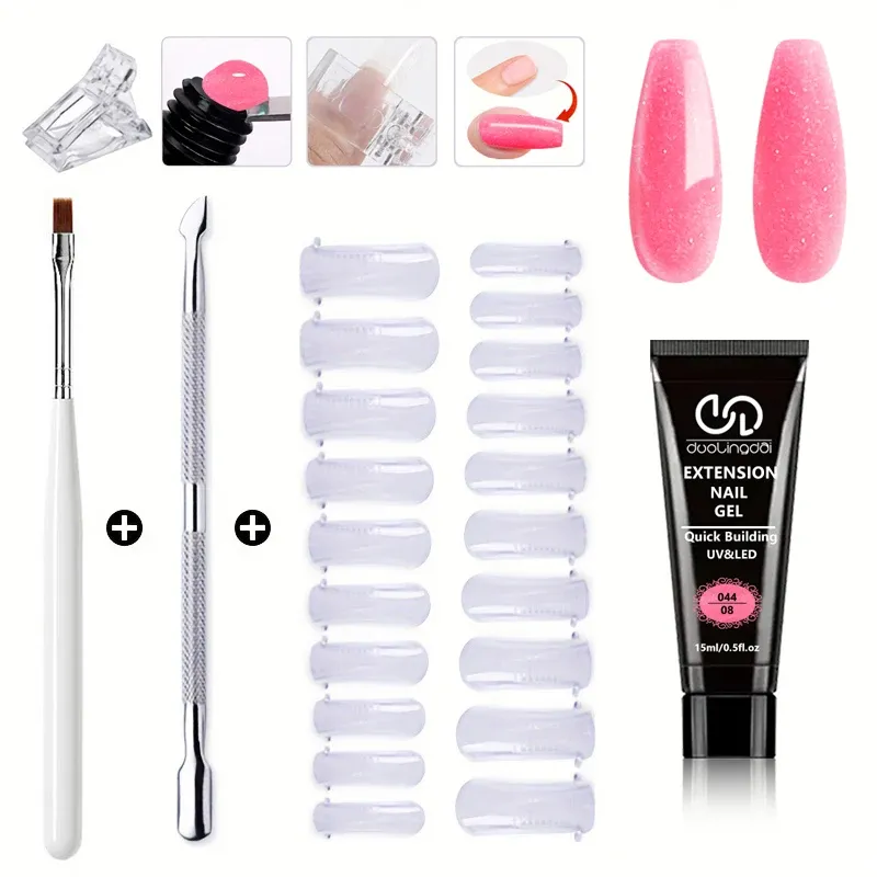 Kit Nail Art Salon & Home – Kit d'extension de gel à construction rapide, sans odeur, 0,51 oz, avec 20 formes d'ongles et outils – Sculpture UV professionnelle 10