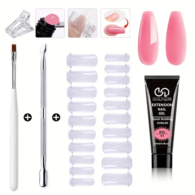 Kit Nail Art Salon & Home – Kit d'extension de gel à construction rapide, sans odeur, 0,51 oz, avec 20 formes d'ongles et outils – Sculpture UV professionnelle 11