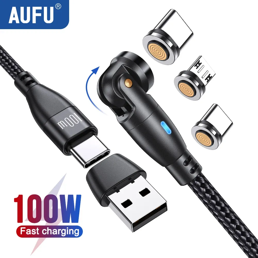 AUFU Câble de charge magnétique USB-C 100 W 5 A à charge rapide, compatible MacBook, Samsung et iPhone