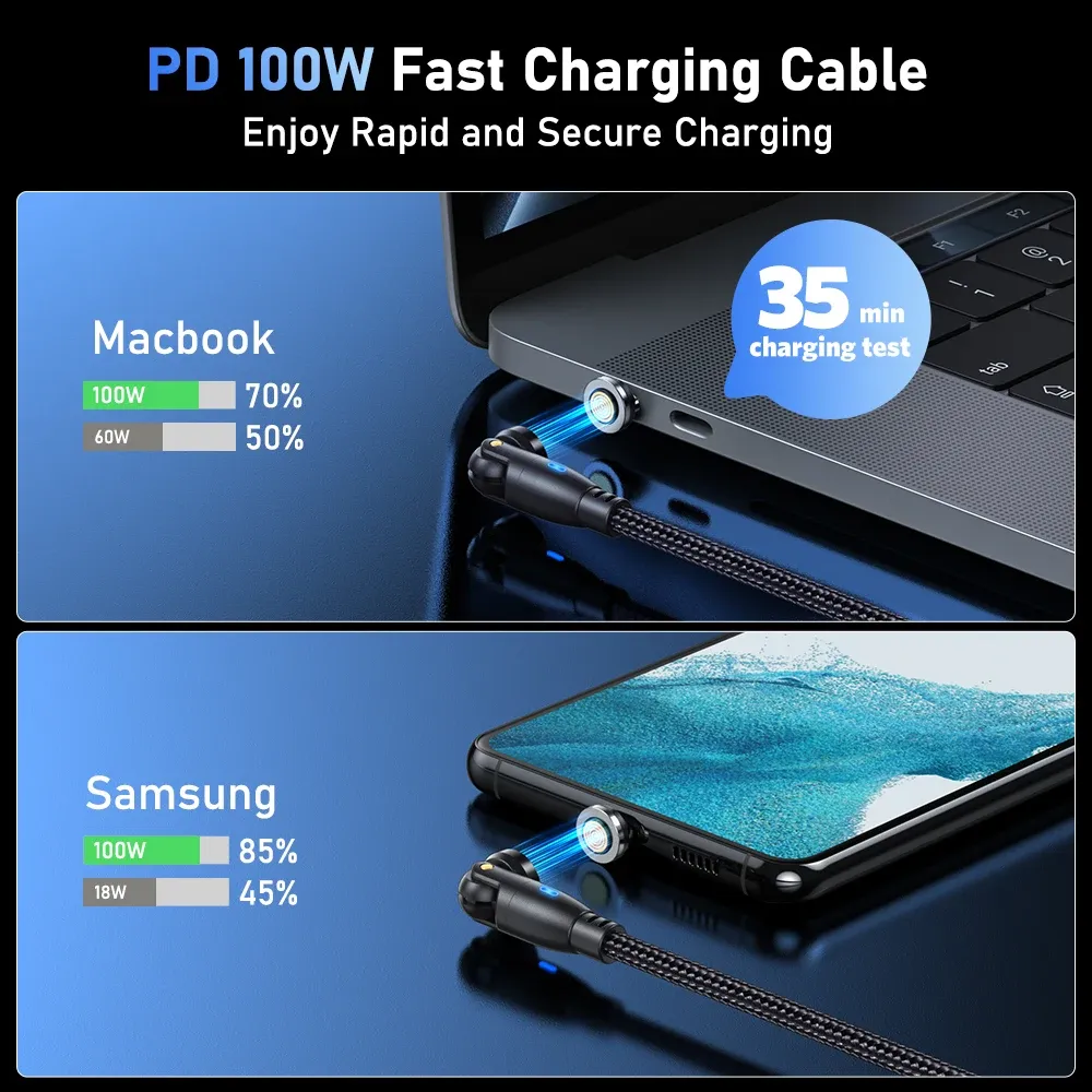 AUFU Câble de charge magnétique USB-C 100 W 5 A à charge rapide, compatible MacBook, Samsung et iPhone 2