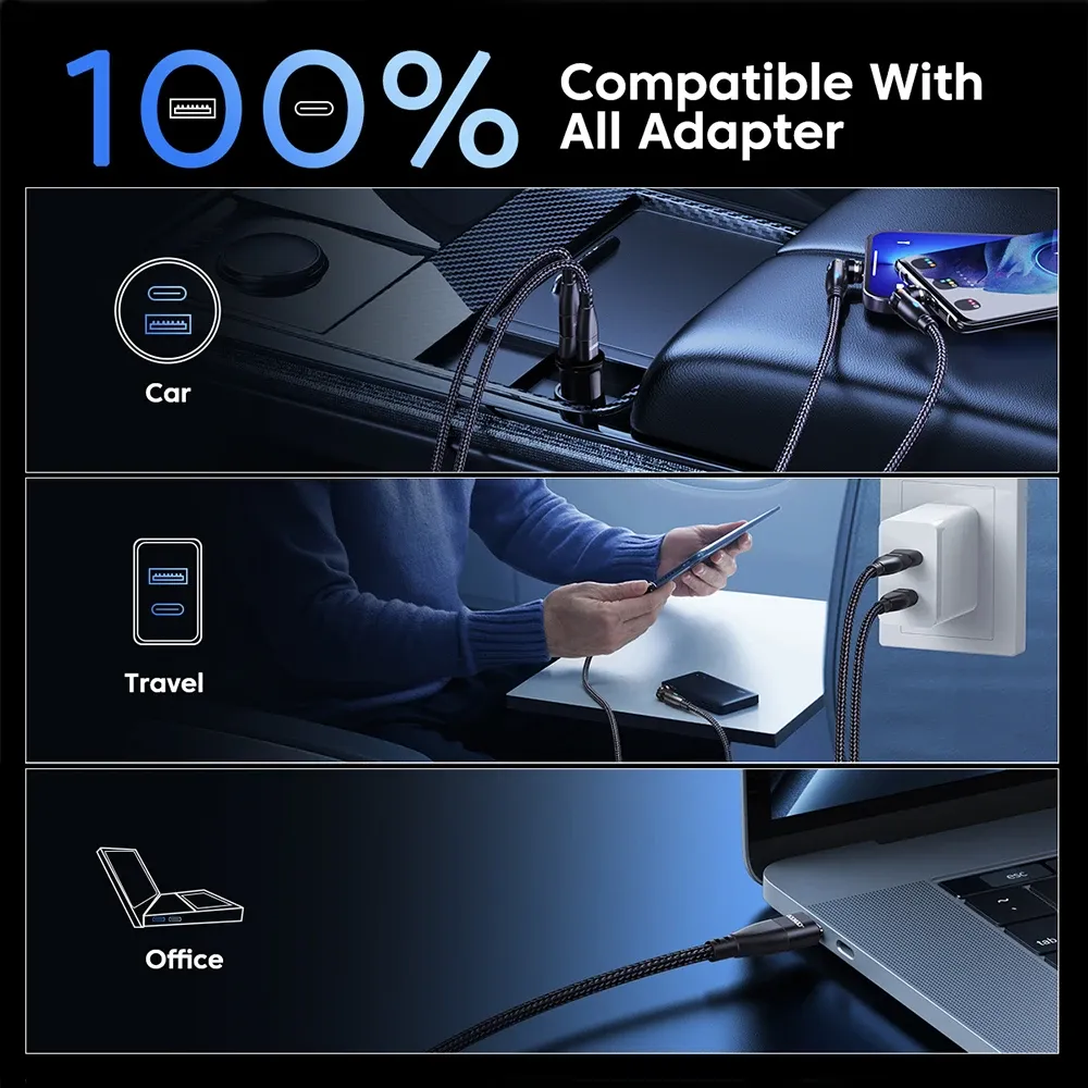 AUFU Câble de charge magnétique USB-C 100 W 5 A à charge rapide, compatible MacBook, Samsung et iPhone 5