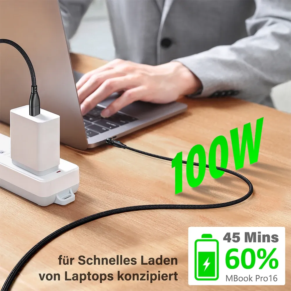 AUFU Câble de charge magnétique USB-C 100 W 5 A à charge rapide, compatible MacBook, Samsung et iPhone 6