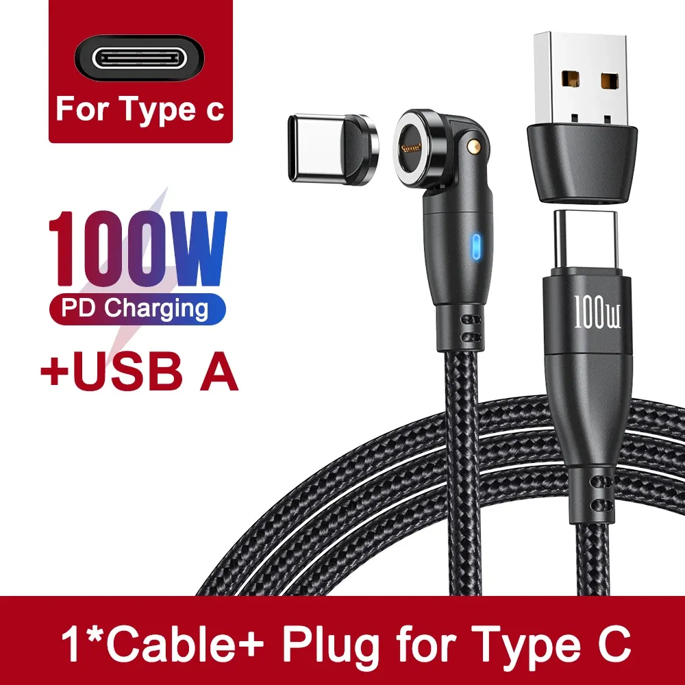 AUFU Câble de charge magnétique USB-C 100 W 5 A à charge rapide, compatible MacBook, Samsung et iPhone 8