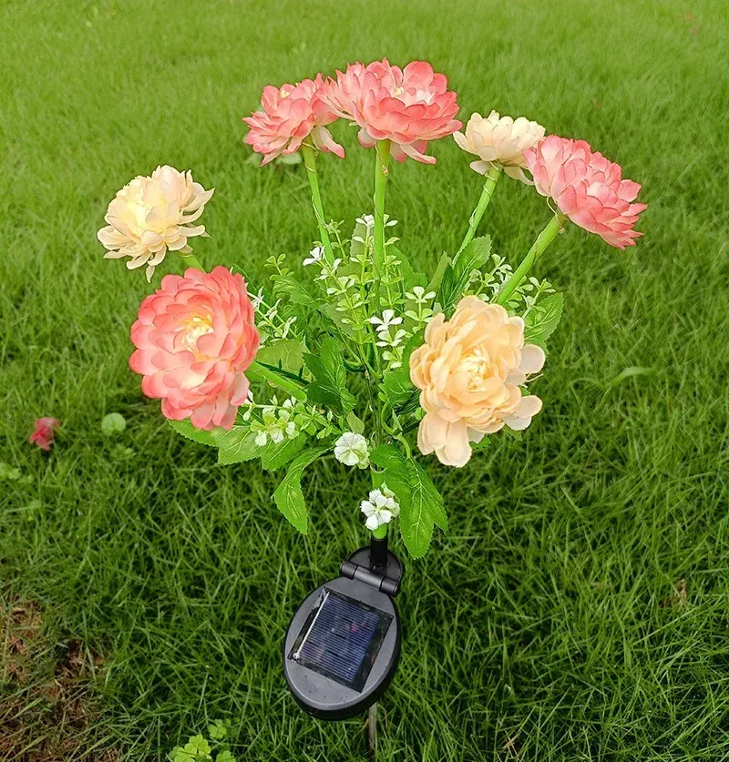 Lampe solaire d'extérieur en forme de fleur de lotus, éclairage de jardin pour pelouse, cour et patio 4