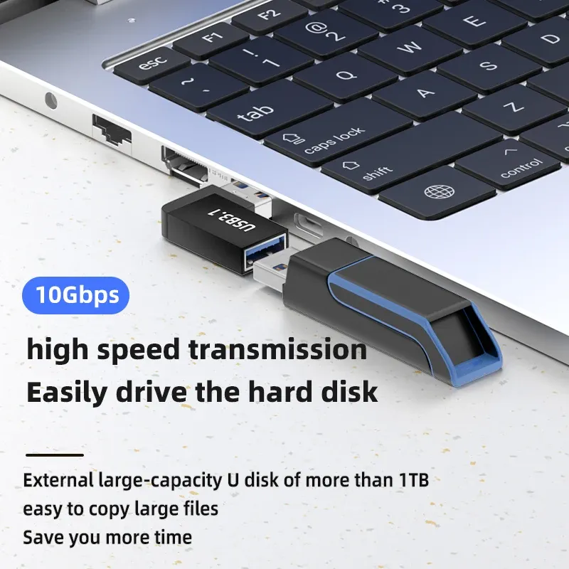 Adaptateur USB-A femelle vers USB-A mâle coudé 90° / 180°, transmission 10 Gbps, compatible ports USB d'ordinateur portable 3
